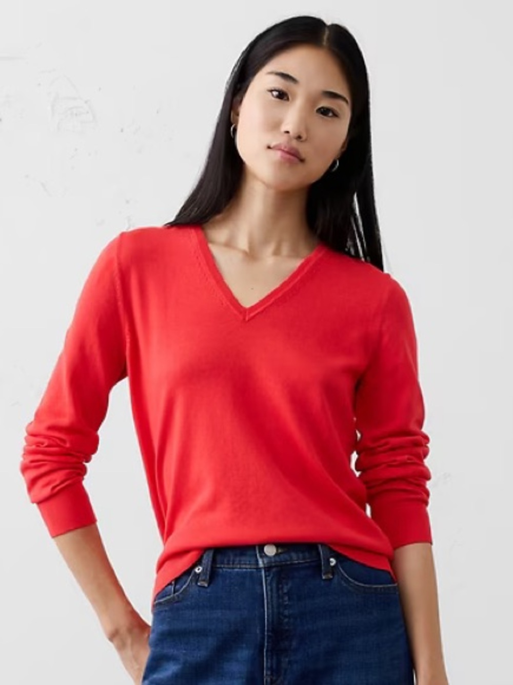 Banana Republic Factory Red Forever V-Neck Sweater Sz S